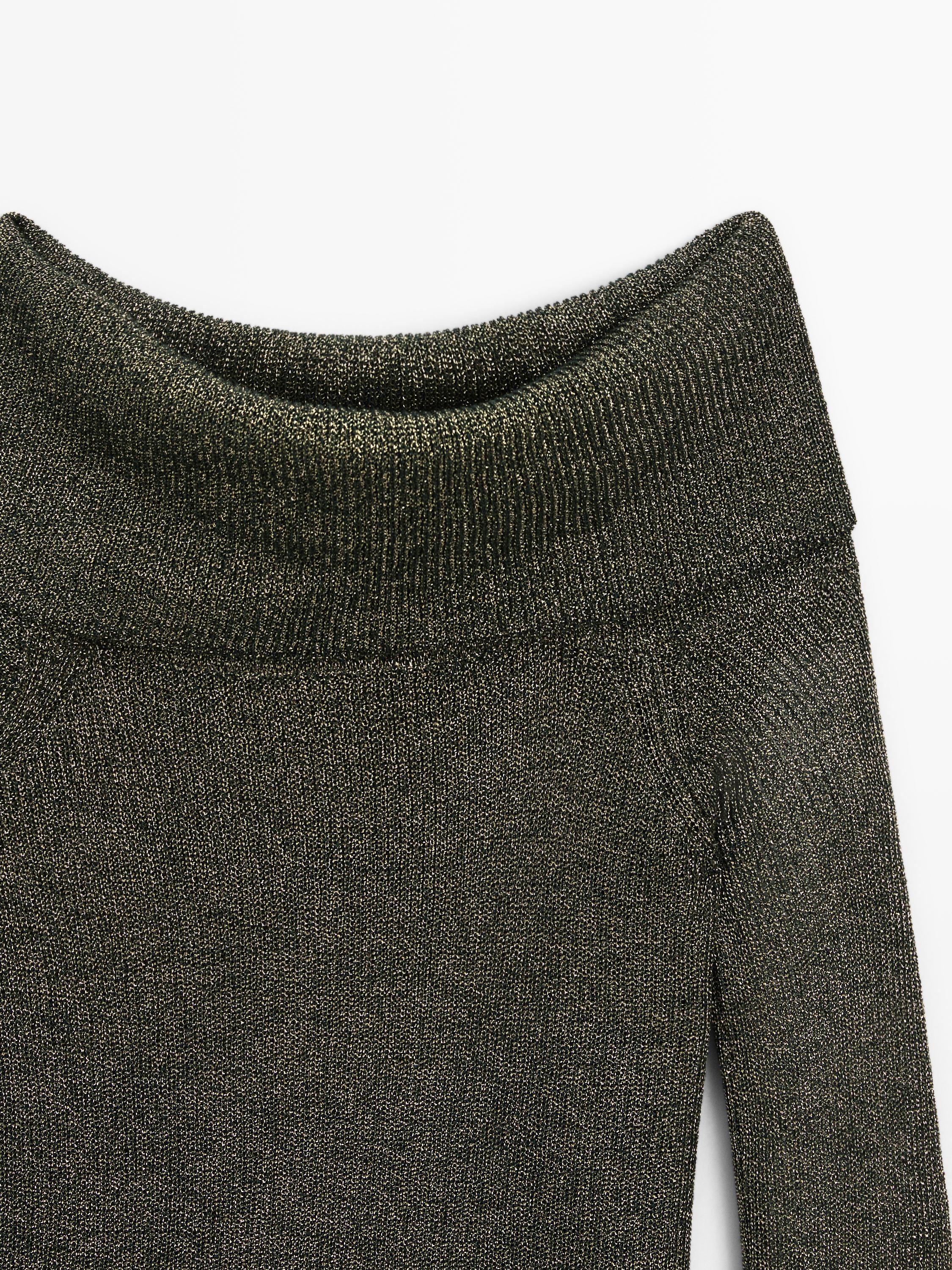 Off-the-shoulder knit sweater with metallic finish